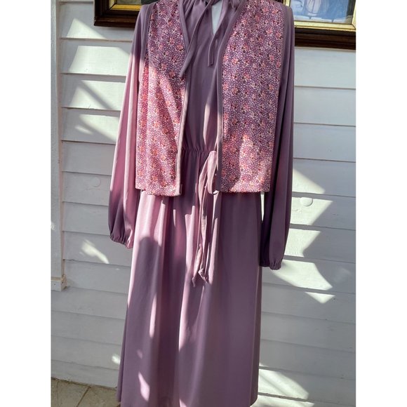 Vintage 1970s Sears Dress with Vest Mauve Poly knit Size 18 - Picture 14 of 16